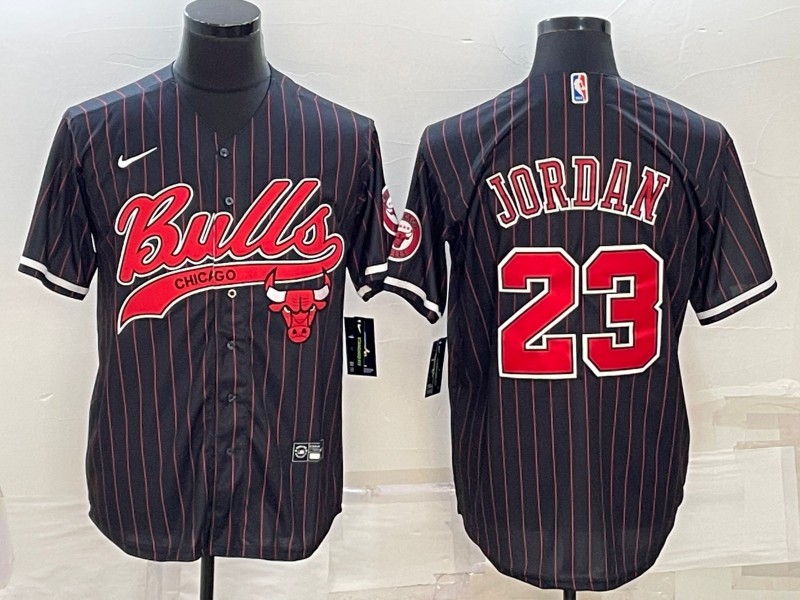 Men's Chicago Bulls #23 Michael Jordan Black With Patch Cool Base Stitched Baseball Jersey